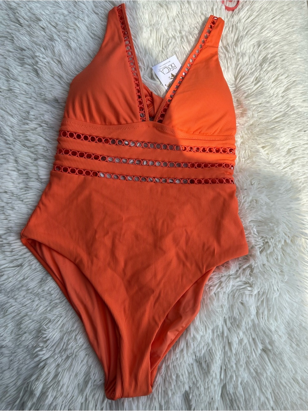 Becca Orange One-Piece Swimsuit with Eyelet Waist Detail